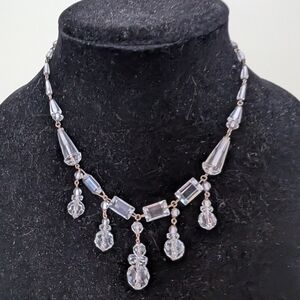Antique Art Deco Silver Necklace with Clear Accents